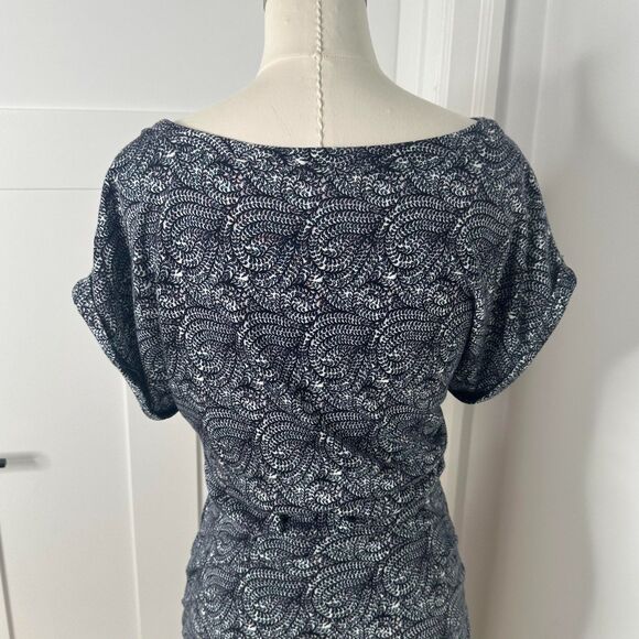maje Blue & White Ruched Stretch Knit Dress - Size 3 (US M/L) - Paisley Swirl - Picture 11 of 11